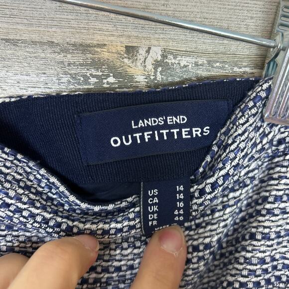 Land's End OUtfitters womens 14 boho twill blue white midi skirt cute fringe - Picture 4 of 6